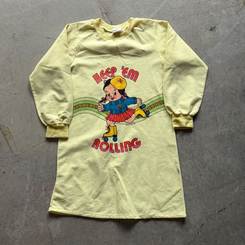 RARE Vtg 70s Petunia Pig Keep 'Em Rolling Sleep Shirt Kid Nightgown Looney Tunes